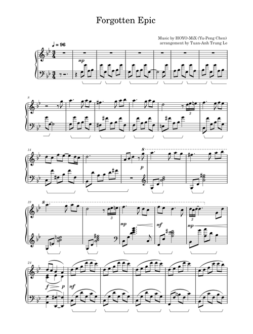 Forgotten Epic, arrangement for solo piano, Genshin Impact Inazuma OST – Yu-Peng Chen