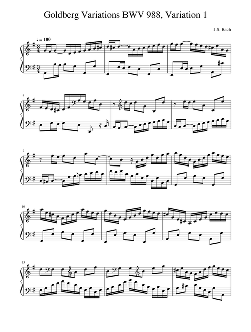 Goldberg Variations BWV 988, Variation 1