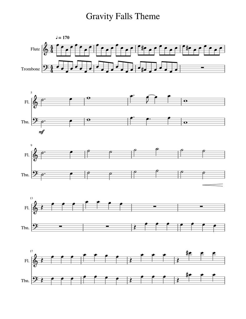 Gravity Falls Duet Sheet music for Trombone, Flute (Mixed Duet