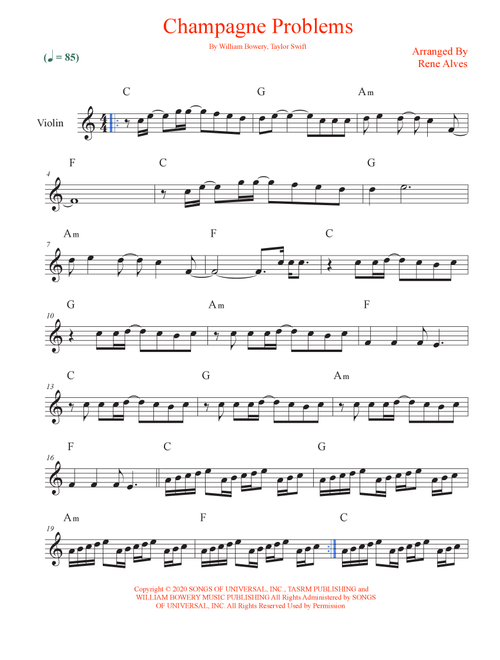Champagne Problems (Arr. Rene Alves) - Taylor Swift (Violin Solo)