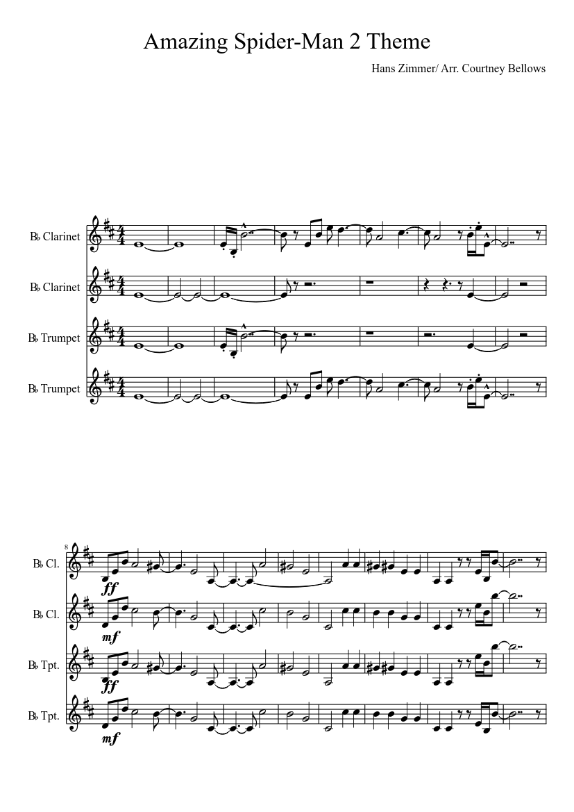 Amazing Spider-Man 2 Theme Sheet music for Clarinet other, Trumpet other  (Mixed Quartet) 
