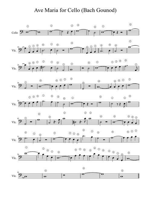 Ave Maria for Cello (Bach Gounod) Fingering numbers