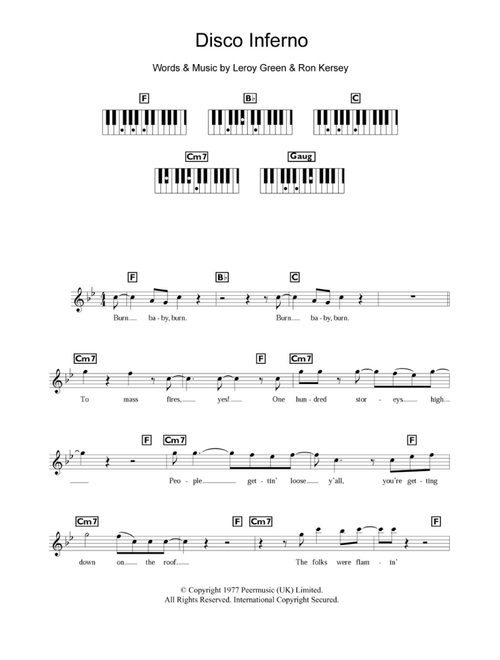 Disco Inferno - The Trammps (Piano Chords-Lyrics)
