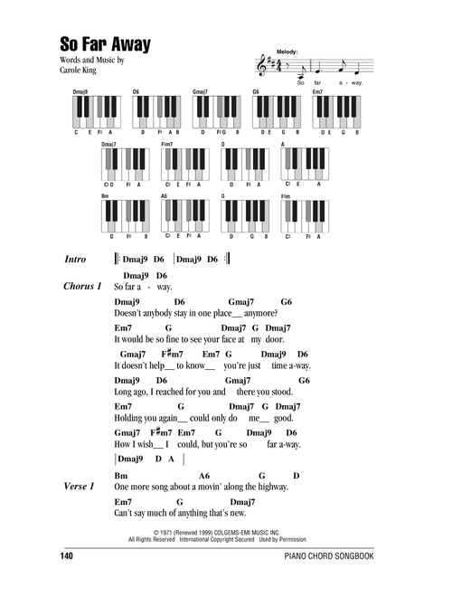 So Far Away - Carole King (Piano Chords-Lyrics)