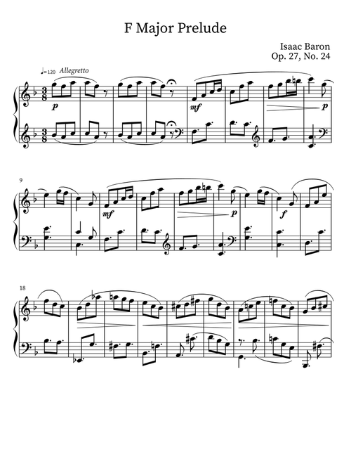 Prelude in F Major Op. 27, No. 24 (Arr. Isaac Baron) (Piano Solo)