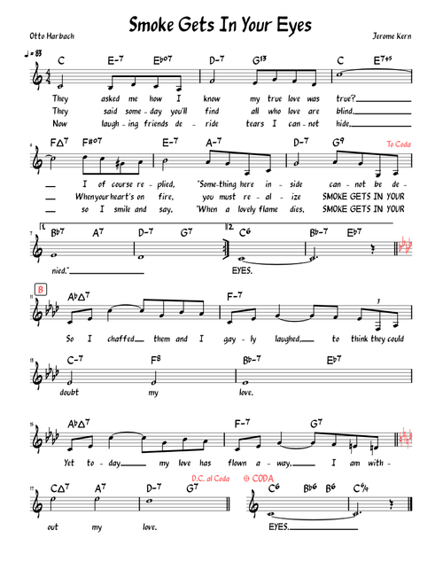 Smoke Gets In Your Eyes (Lead sheet with lyrics )