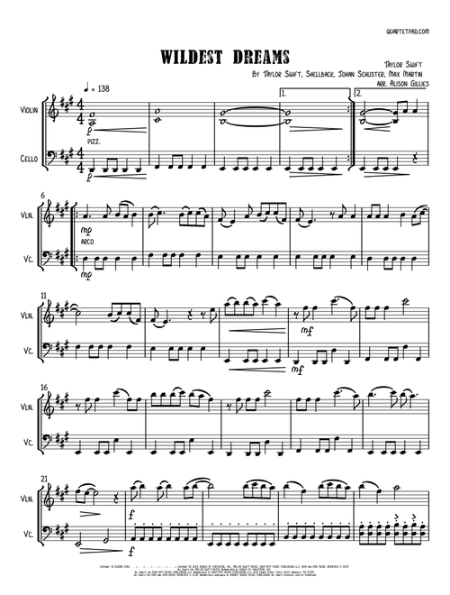 Wildest Dreams (Arr. Alison Gillies) - Taylor Swift (Instrumental Duet)