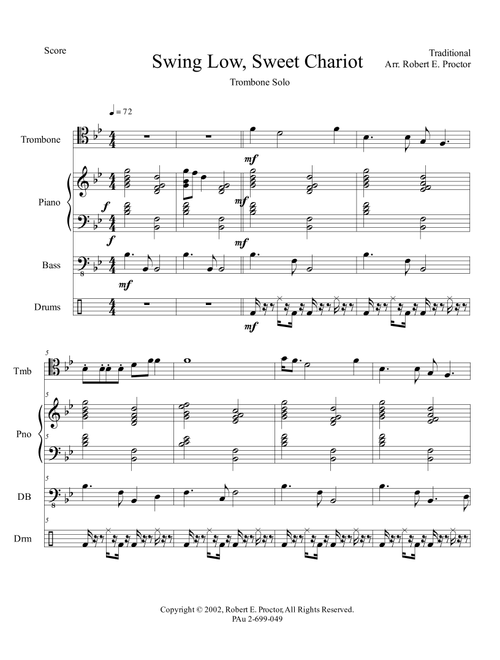 Swing Low Sweet Chariot for Trombone Solo (Arr. Robert E. Proctor) - Traditional (Small Ensemble)