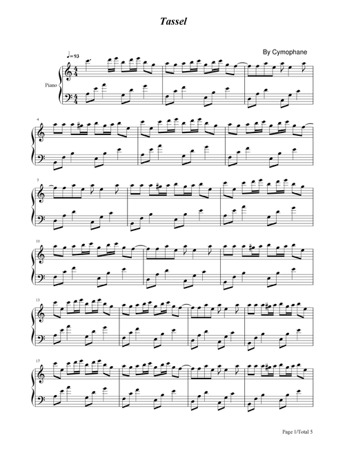 Tassel，Cymophane，Piano Solo Sheet (Arr. poon) (Piano Solo)
