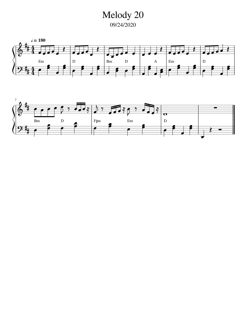 Melody 20 Sheet Music for Piano (Solo) Easy | MuseScore.com