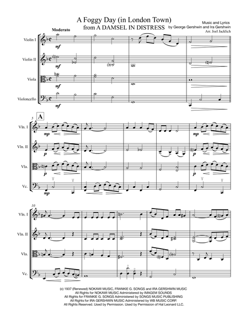 A Foggy Day (In London Town)  from A DAMSEL IN DISTRESS (Arr. Joel Jacklich (ASCAP)) - George Gershwin, Ira Gershwin (String Quartet)