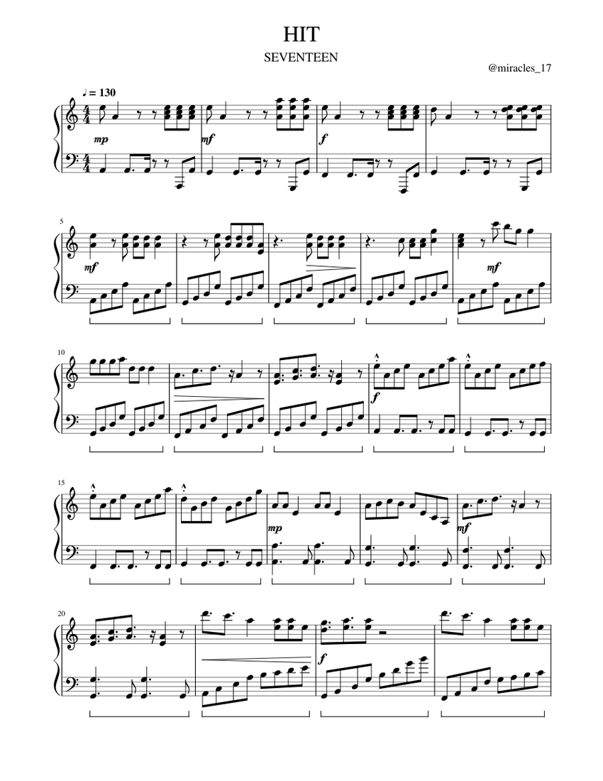 SEVENTEEN-HIT Sheet music for Piano (Solo) | Musescore.com