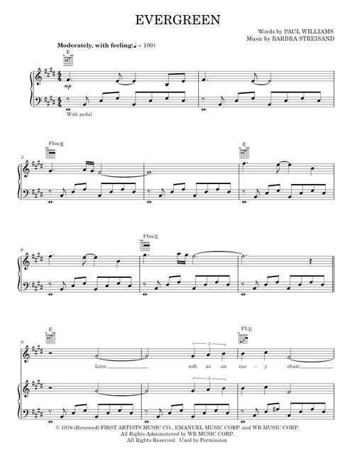 Evergreen - Barbra Streisand (Piano-Vocal-Guitar)