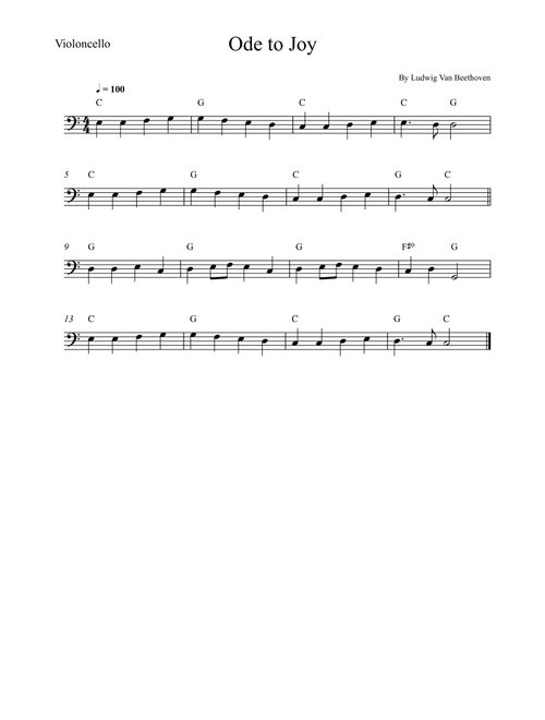 Ode to Joy - Cello Easy (Arr. Wesley S. SIlva) - Ludwig van Beethoven (Cello Solo)