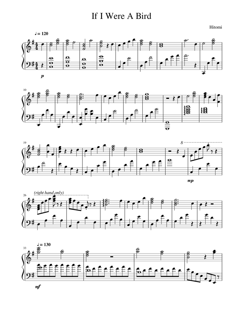 Code Geass Bird If I Were A Bird (Code Geass) - Hitomi Sheet music for Piano (Solo ...