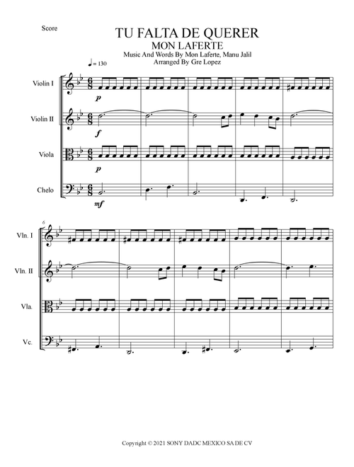 Tu Falta De Querer (Arr. Gre Lopez) - Mon Laferte, Manu Jalil (String Quartet)