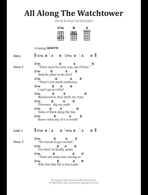 All Along The Watchtower - Bob Dylan, Jimi Hendrix (Ukulele Chords-Lyrics)