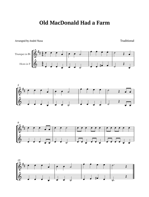 Old MacDonald Had a Farm (Arr. André Nusa) - Traditional (Instrumental Duet)
