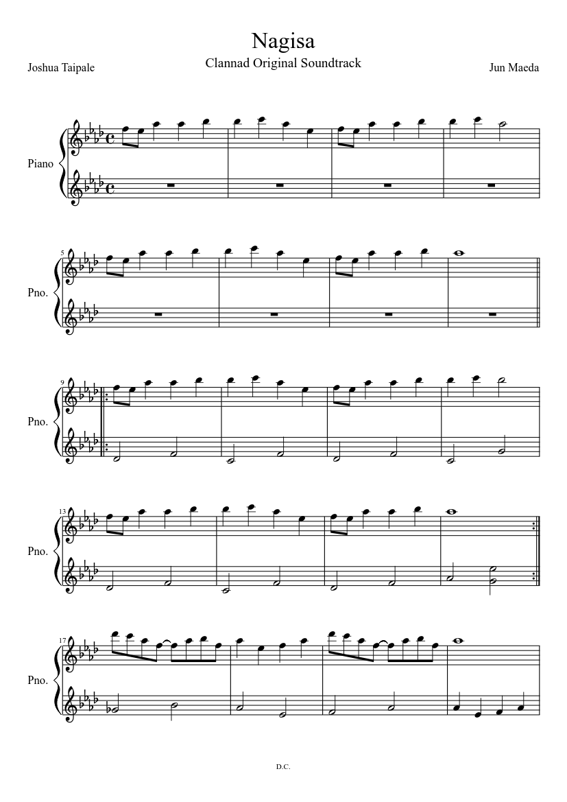Expresamente aerolíneas Impulso Nagisa - Clannad Original Soundtrack Sheet music for Piano (Solo) |  Musescore.com