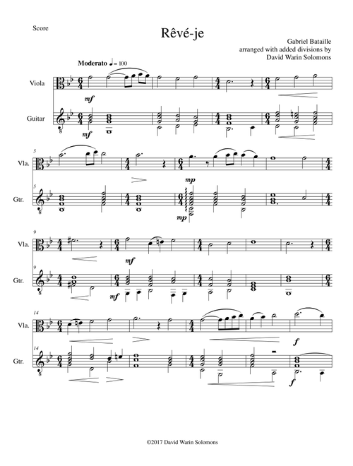 Rêvé-je (Am I dreaming) for viola and guitar (Arr. David Warin Solomons) - Gabriel Bataille (Instrumental Duet)