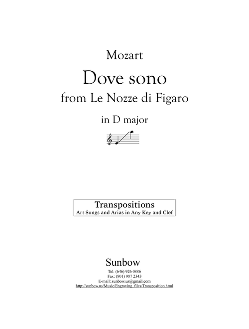 Mozart: Dove sono (transposed to D Major) (Arr. Sunbow) (Piano Vocal)