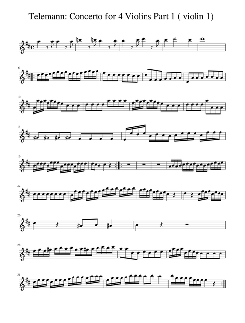 Teleman Concerto for 4 Violins Violin 1