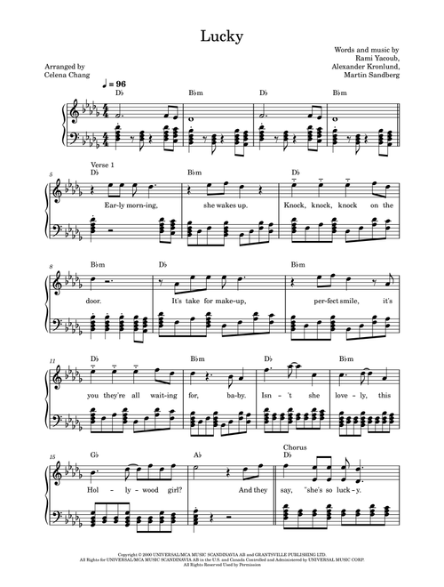 Lucky (Arr. Celena Chang) - Britney Spears (Piano Solo)