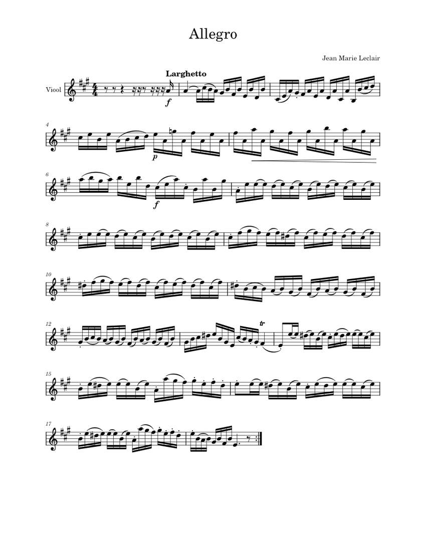 Allegro – Jean Marie Leclair Sheet Music for Violin (Solo) | MuseScore.com