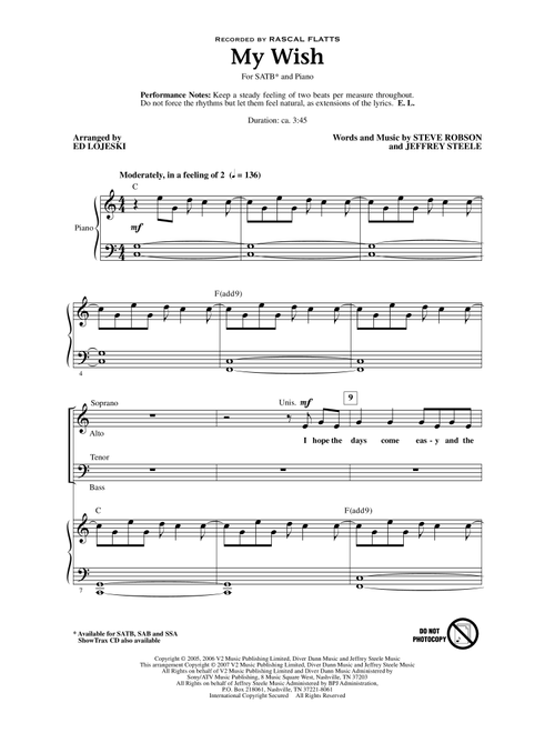 My Wish (arr. Ed Lojeski) - Rascal Flatts (Choral, SATB)