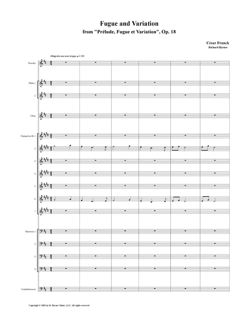 César Franck – Fugue & Variation, Op. 18 (Woodwind Choir) (Arr. Richard Byrnes) (Woodwind Ensemble)