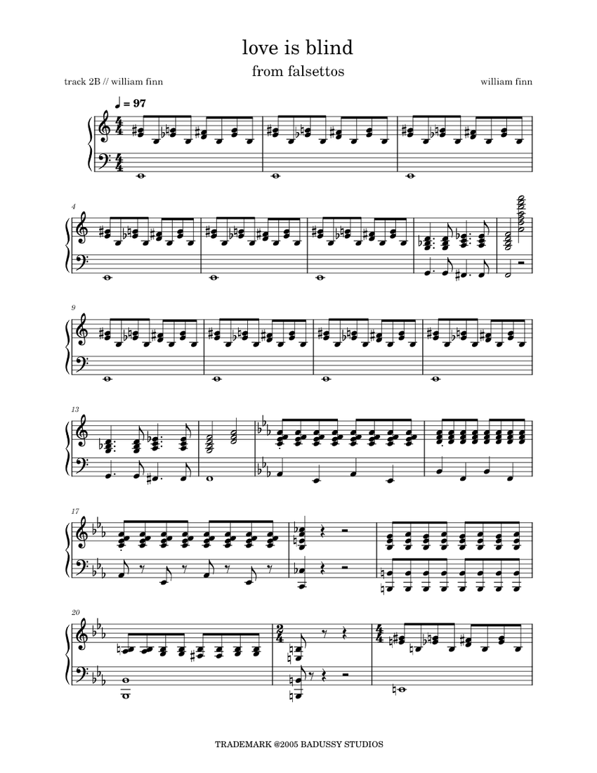 A TightKnit Family / Love Is Blind William Finn love is blind falsettos Sheet music for Piano