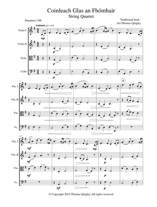 Coinleach Glas an Fhómhair (Arr. Thomas Quigley) - Irish Traditional (String Quartet)