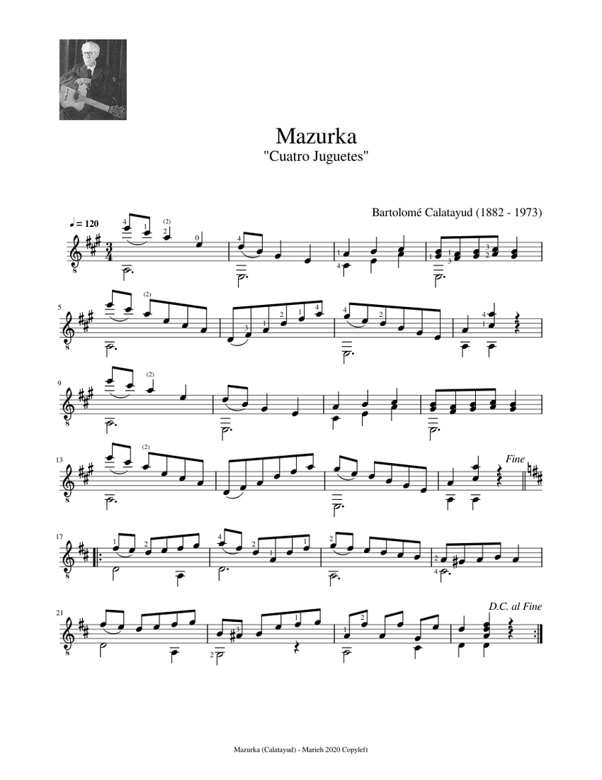 Mazurka - Calatayud, Bartolomé (1882 - 1973) Sheet Music for