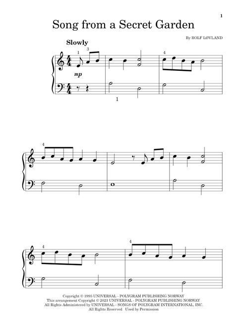 Song From A Secret Garden (Beginning Piano Solo)