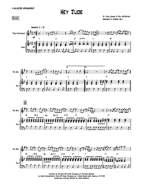 Hey Jude (Arr. Andrew Will) - The Beatles (Tenor Sax and Piano)
