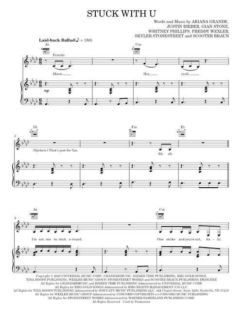 Stuck with U - Ariana Grande and Justin Bieber (Piano-Vocal-Guitar)
