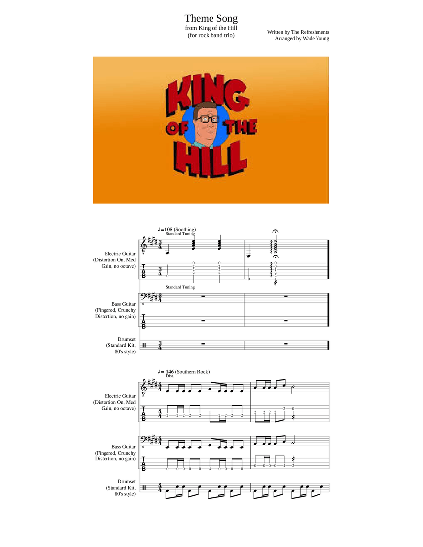 King of the Hill Theme Song - The Refreshments Sheet Music and Tab for ...