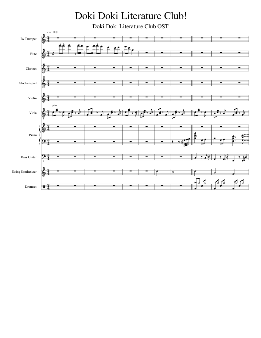 Doki Doki Literature Club! Sheet music for Piano, Flute, Trumpet in b ...