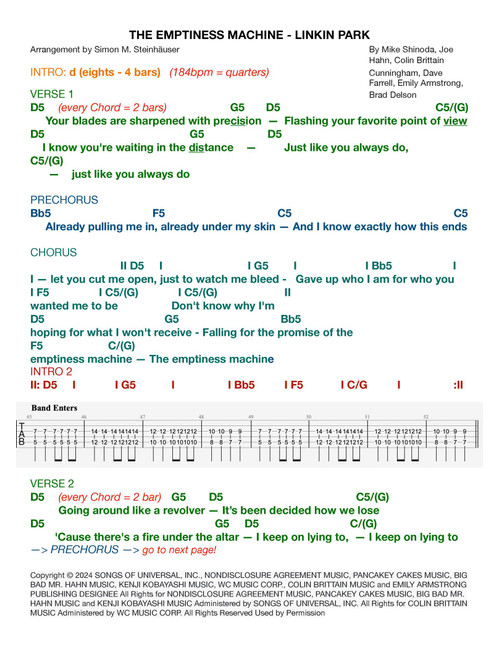The Emptiness Machine (Arr. Simon M. Steinhäuser) - Linkin Park (Guitar Chords-Lyrics)