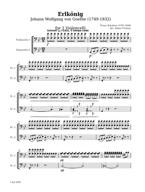 Erlkonig, Arrangement for 2 Violoncelli
