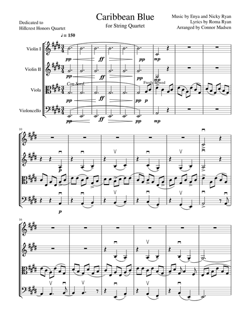 Caribbean Blue for String Quartet