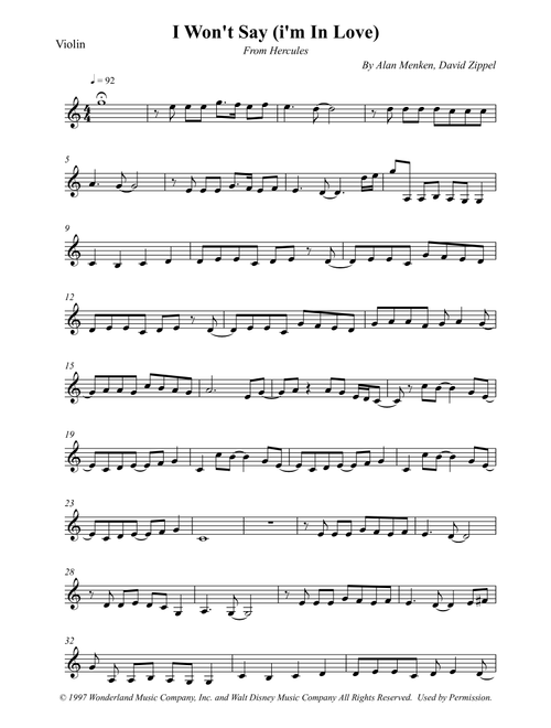 I Won't Say (i'm In Love) (Arr. Wesley S. SIlva) - David Zippel, Alan Menken (Violin Solo)