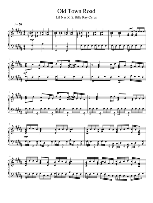 Old Town Road Lil Nas X ft Billy Ray Cyrus (Piano)