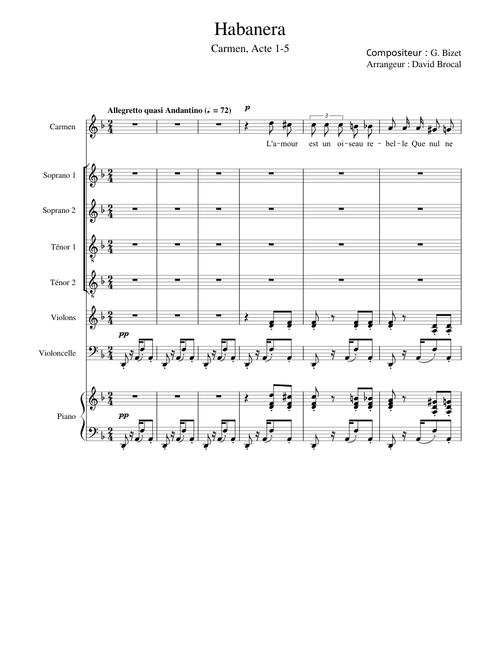 Habanera solo + choeur 3 voix + 2 vl + 1 vlc avec enchainement vers Carmen de Stromae