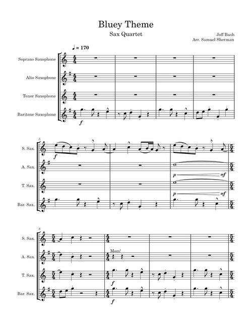 "Bluey" Theme Song (From Ludo Studios' "Bluey") – Joff Bush Bluey Theme Song - Sax Quartet