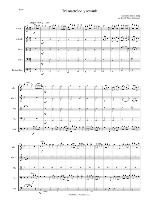 Tri martolod yaouank (Three young sailors) for strings (Arr. David Warin Solomons) - Traditional (String Ensemble)