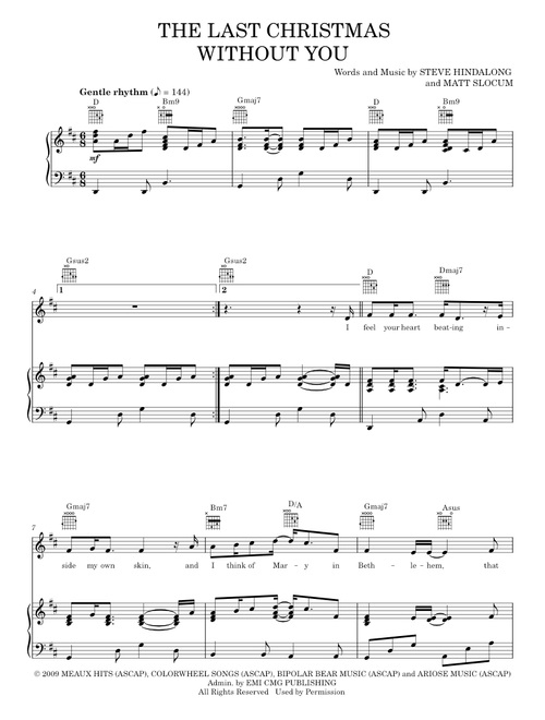 The Last Christmas Without You - Sixpence None the Richer (Piano-Vocal-Guitar)
