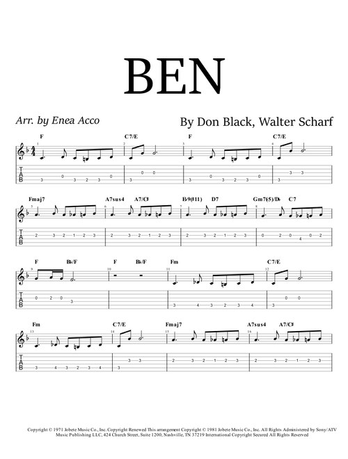 Ben (Arr. Enea Acco) - Michael Jackson (Lead Sheet - Fake Book)