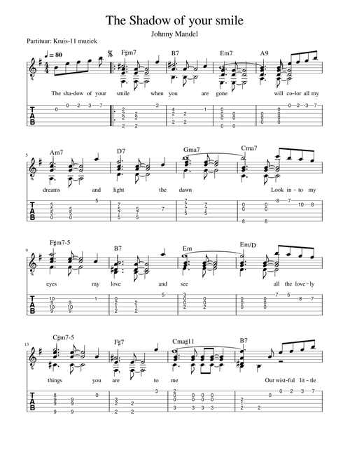 Johnny Mandel - The shadow of your smile – guitar TAB