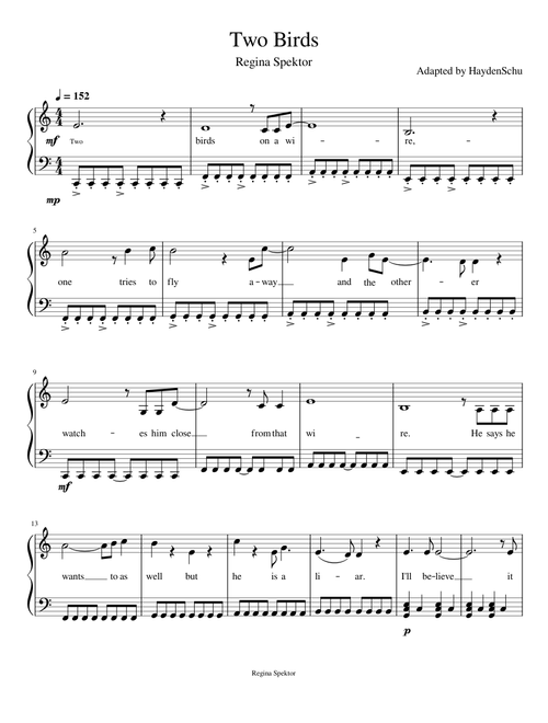 Two birds – Regina Spektor Piano solo